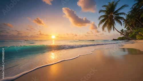 Tropical landscape view from beach under sunset