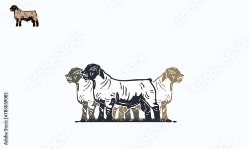 GREAT SULFOLK SHEEP LOGO, silhouette of healthy ram standing vector illustrations