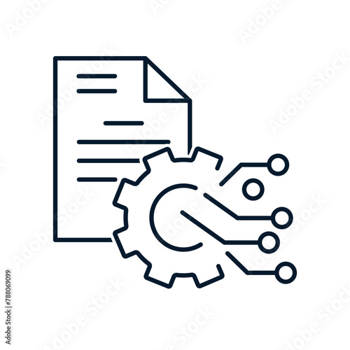 System of electronic control, verification and processing of documents. Modernization of data recording. Vector linear icon isolated on white background.