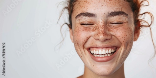 Radiant Freckled Young Woman Laughing Joyfully