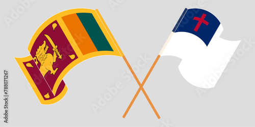 Crossed and waving flags of Sri Lanka and christianity