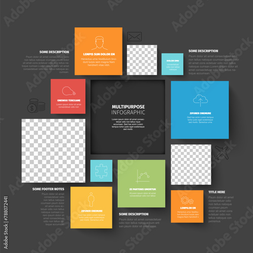 Vector Minimalist Infographic template made from color  squares and photo placeholders
