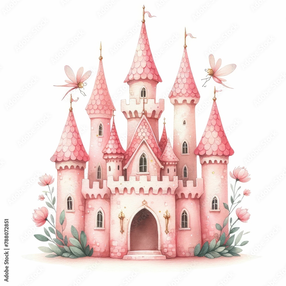 A pink castle with flowers A pink castle with flowers