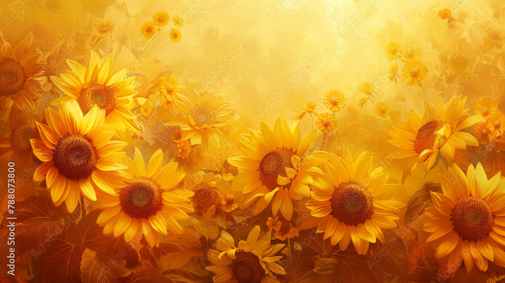 Fototapeta premium Oil painting technique showcasing vibrant sunflowers on a textured background