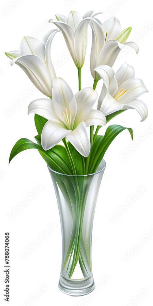 Naklejka premium Realistic bouquet of white lily. PNG transparent image, AI generative