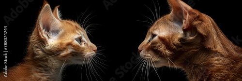 Male bornean bay cat and kitten portrait with ample space on the left for customized text insertion photo