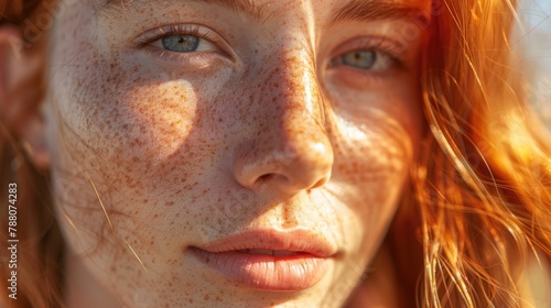 Radiant Freckled Woman with Striking Eyes 