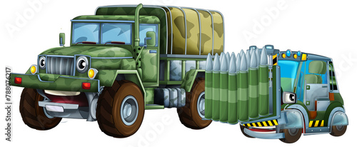 cartoon scene with two military army cars vehicles with forklift theme isolated background illustration for children