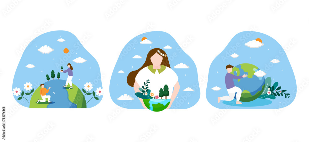 Flat Bundle Earth Day Design Illustration Flat Bundle Earth Day Design Illustration