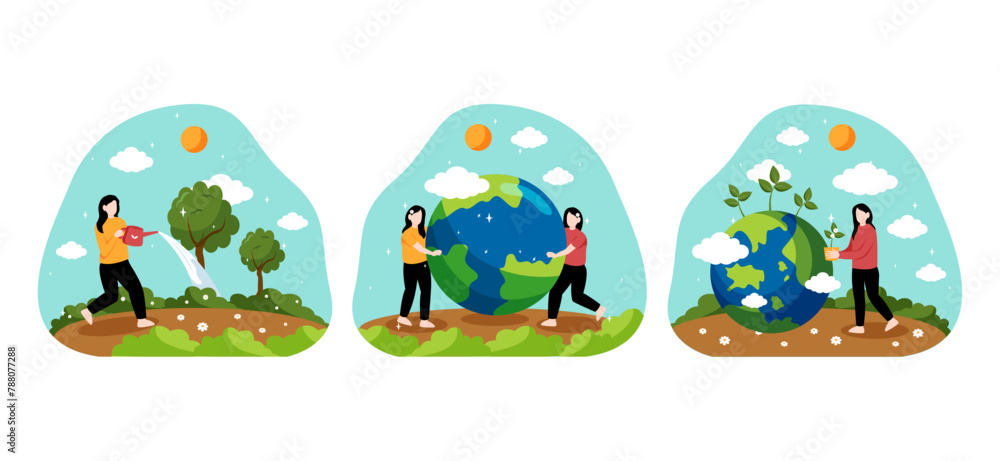 Naklejka premium Earth Day Flat Bundle Design Illustration