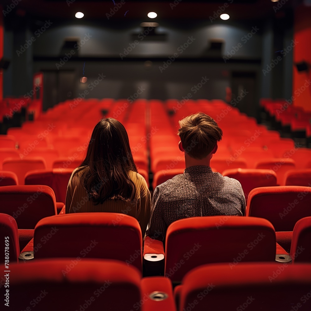 Couple Watching Film in Movie Theater Couple Watching Film in Movie Theater