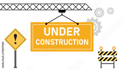 under construction background. website in under construction banner. building process. vector illustration on transparent background.