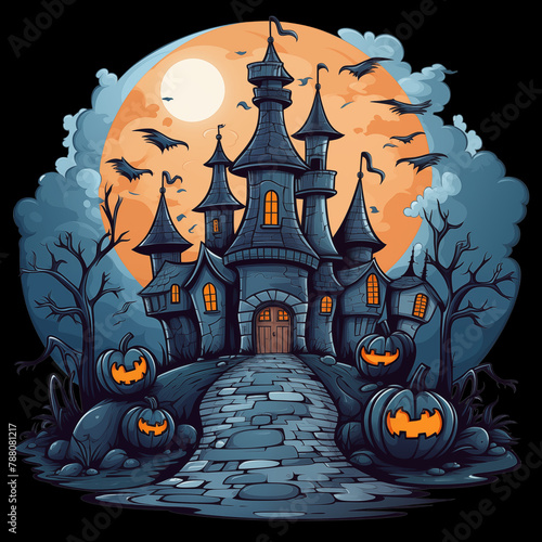 halloween castle with bats