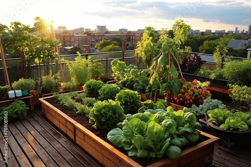 Urban Garden Oasis: Lush Green Rooftop Inspirations with Elevated Planters and Mood Lighting