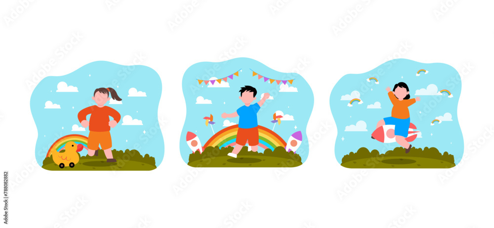 Fototapeta premium Children's Day Flat Bundle Design Illustration