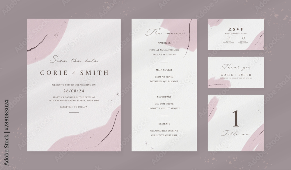 Fototapeta premium Abstract watercolor wedding invitation template. set of wedding stationery. luxury card and poster background.