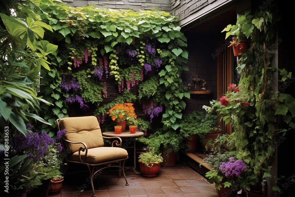 Shade Plants Haven: Lush Vertical Garden Patio Designs with Cool Ambiance