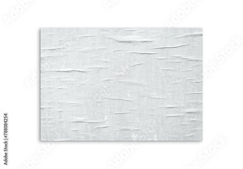 Blank vintage crumpled poster mockup on white background. A4 paper sheet 3D rendering