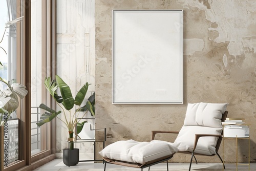 Beige Scandinavian Interior with Poster Mockup created with Generative AI