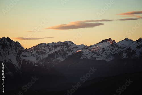 Beatiful winter sunset and scenic view at Monte Pora, in the Orobie Alps, Northern Italy 