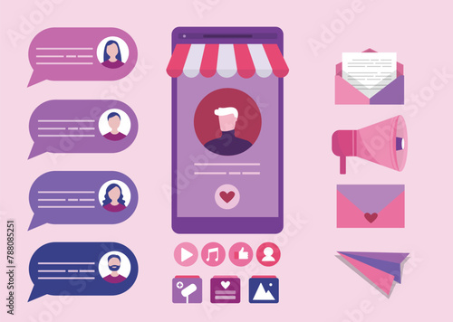 Online Massage App in Smartphone and Desktop,text  with mobile device design concept,Vector illustrations. © issaystudio