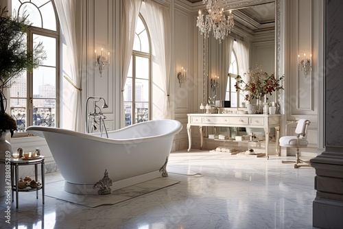Luxurious Hotel-Style Bathroom Designs  Freestanding Bathtub  Marble Floors  Elegant Chandelier Elegance