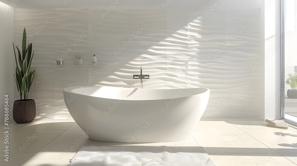 Serene and Sophisticated Minimalist Bathroom Oasis with Sleek Vanity and Freestanding Tub Serene and Sophisticated Minimalist Bathroom Oasis with Sleek Vanity and Freestanding Tub