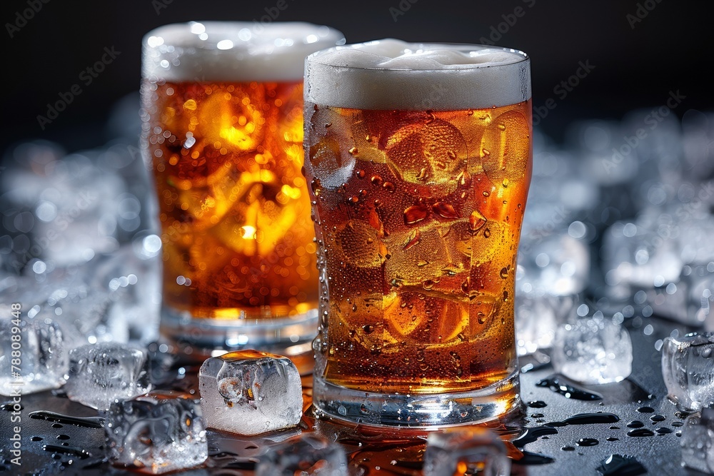 Golden beer in a frosty glass and ice, ready to drink. Golden beer in a frosty glass and ice, ready to drink.