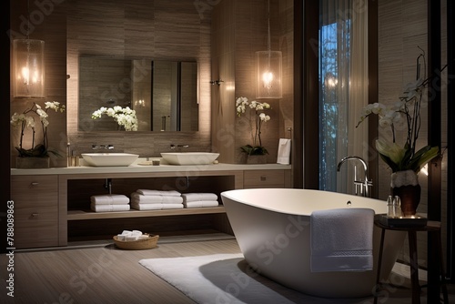 Luxury Spa-Inspired Bathroom  Freestanding Tub  Mood Lighting  Plush Robes Haven