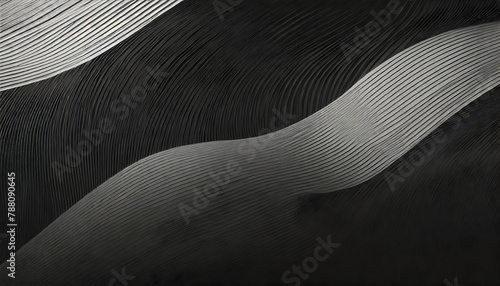 Black abstract background design. Modern wavy line pattern (guilloche curves) in monochrome. Generative AI. photo
