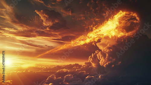 Flying meteor whit fire, cut out