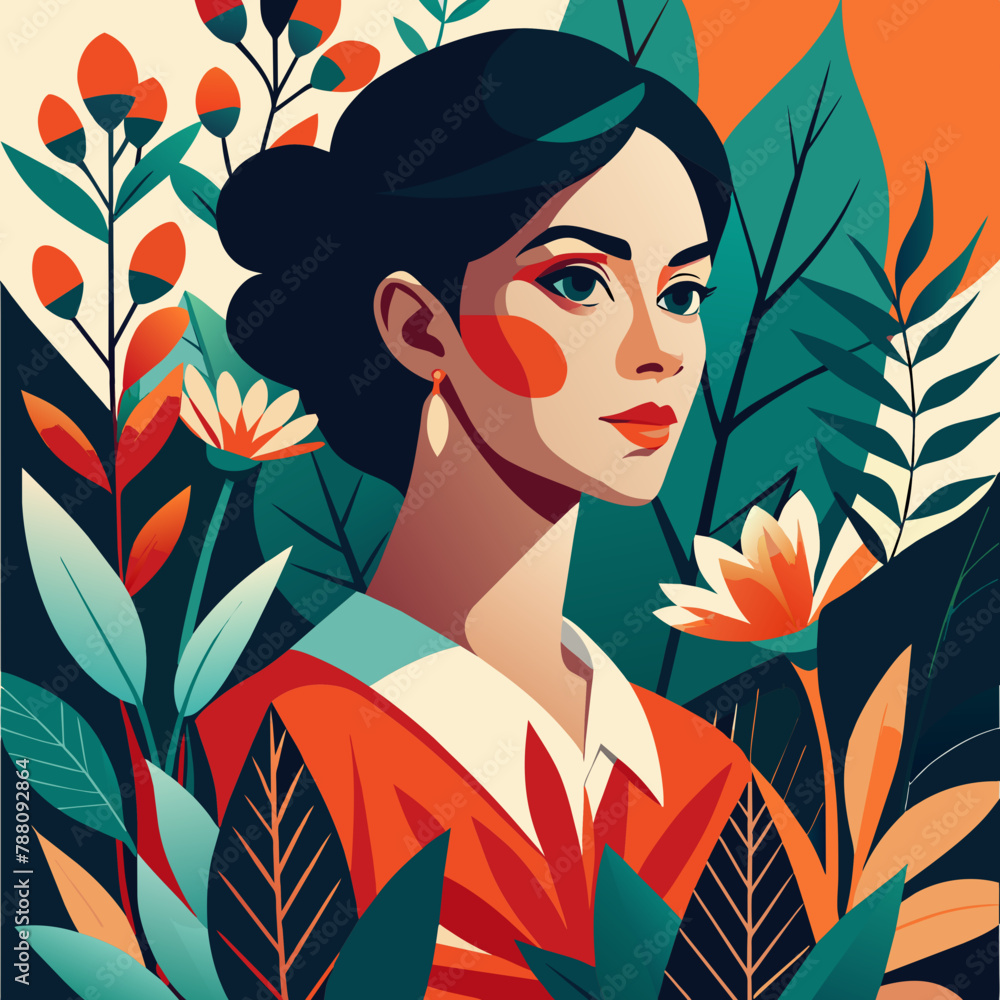 Autumn Beauty, girl with flower wreath in forest Autumn Beauty, girl with flower wreath in forest