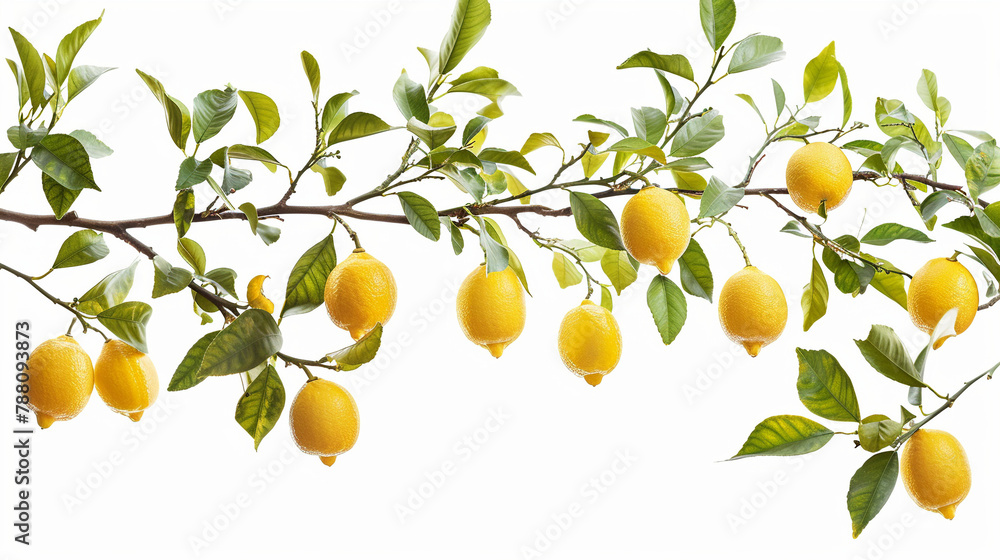 Fresh delicious lemons on branch, cut out Fresh delicious lemons on branch, cut out