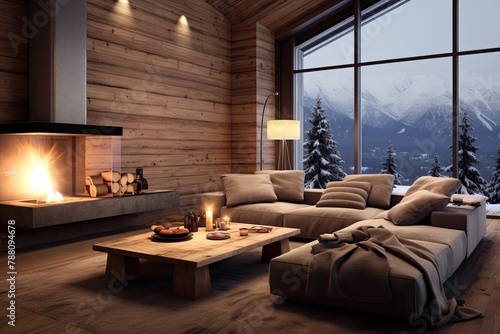 Mountain Cabin Elegance: Modern Alpine Living Room Designs for a Cozy Atmosphere © Michael
