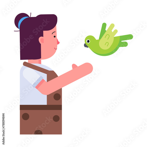 Download flat icon of a girl catching bird 