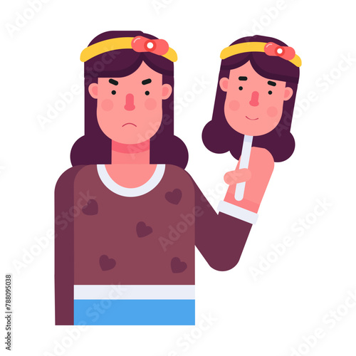 Handy flat icon depicting fake personality 