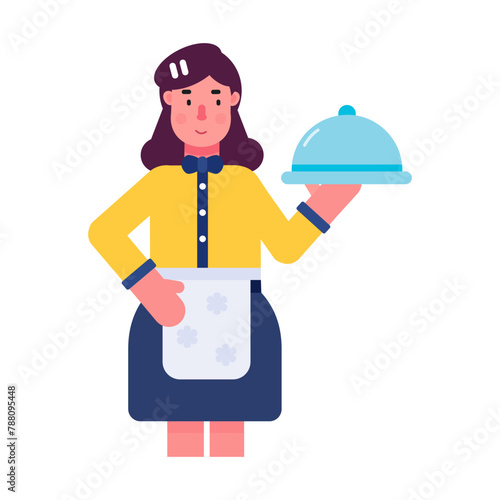 Customizable flat character of a waitress 