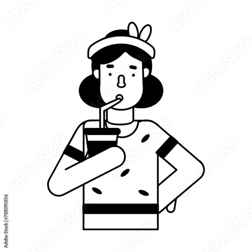 Easy to edit glyph icon of girl drinking juice 