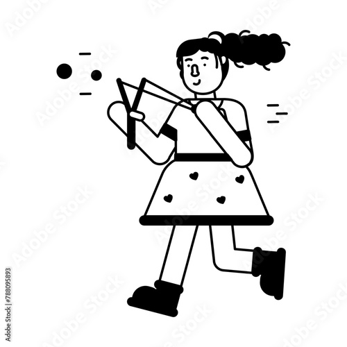 Girl playing slingshot game, glyph style icon 
