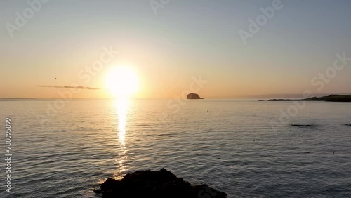 Aerial view of Bass Rock during sunset, North Berwick, East Lothian, Scotland. photo