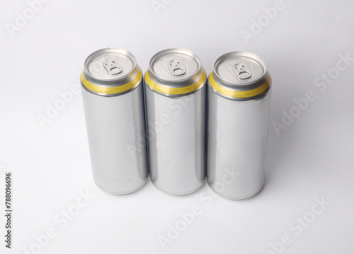 Aluminum can for beer, soda or energy drink on white background. Mockup for design