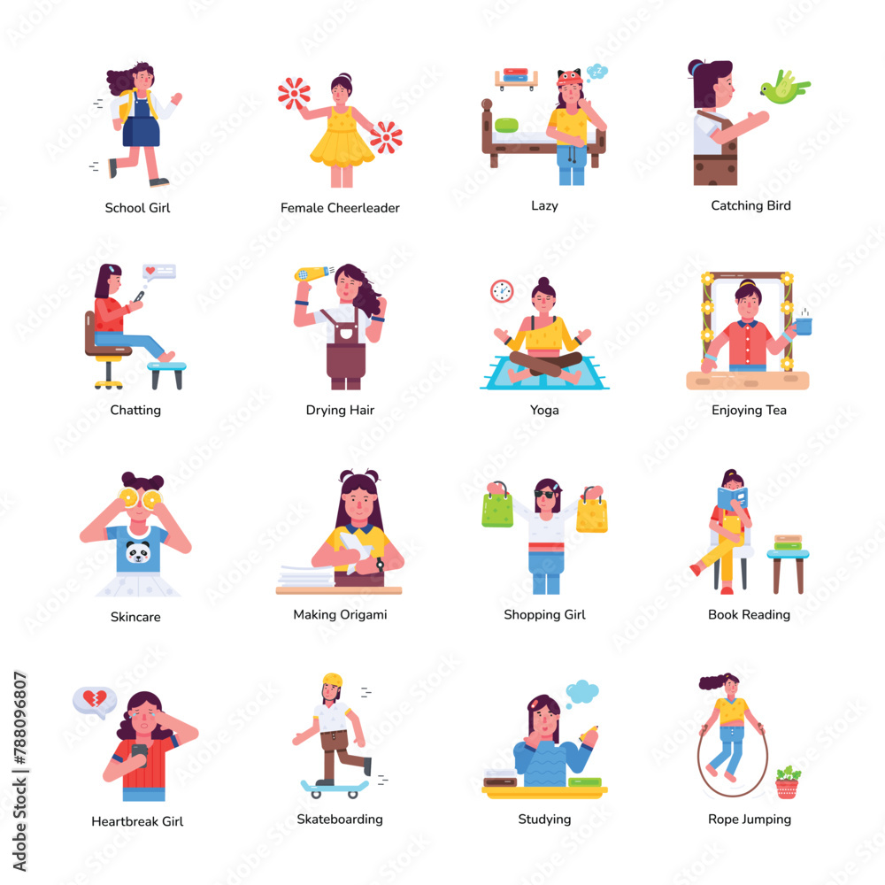 Set of 16 Flat Style Girl Icons
Set of 16 Flat Style Girl Icons