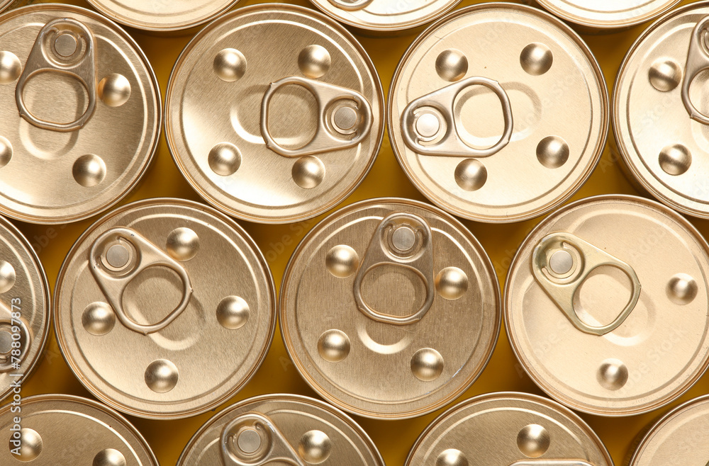 Many Cans with canned pet food close up Many Cans with canned pet food close up