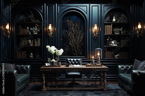 Deep Shadows  Modern Gothic Office Interiors with Moody Atmosphere