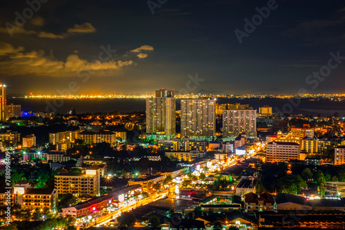 Aerial view of Pattaya at night time  Thailand.