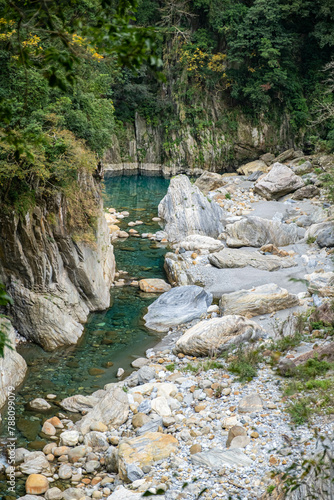 January 2024 : Portrait View of the River in Taroko Gorge in Taroko National Park, Hualien, Taiwan