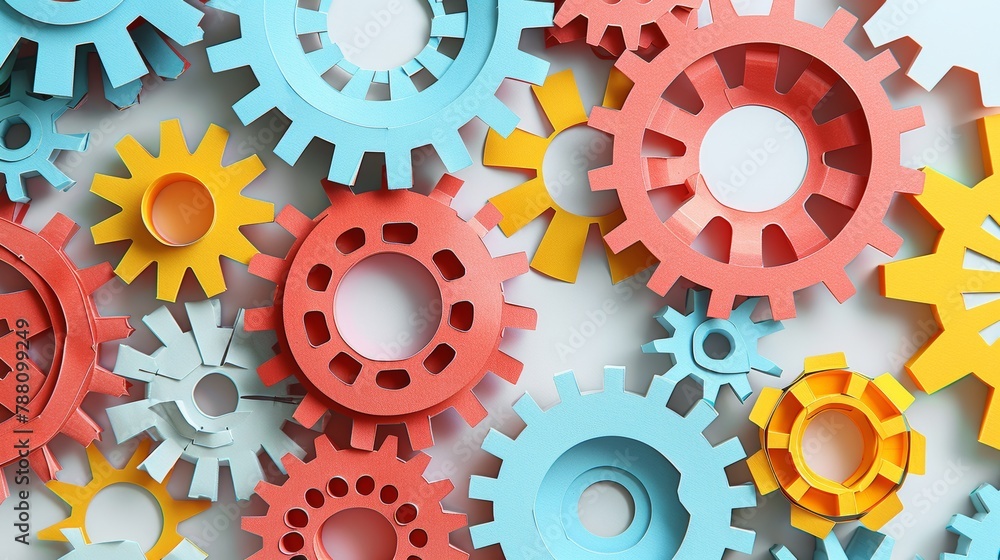 Gear mechanism of different colors on white background Gear mechanism of different colors on white background
