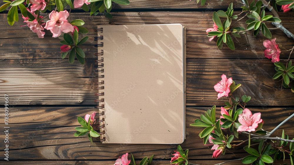 Top view of an open blank mockup empty notebook ready for ideas next to ...