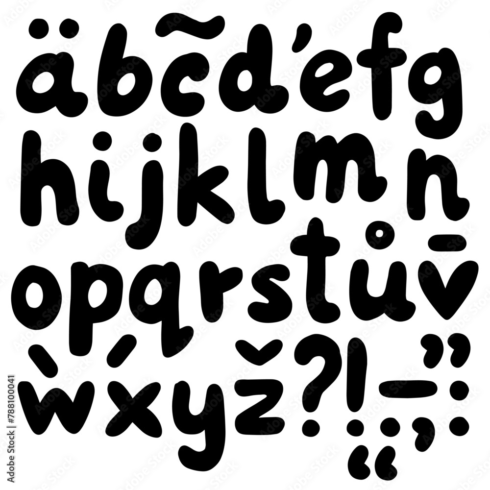 bold black hand drawn monochrome small letters and signs latin alphabet ...