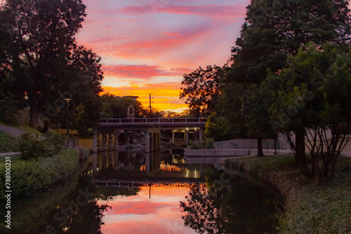 Pink and Purple sunset along the San Antonio Riverwalk view in San Antonio Texas